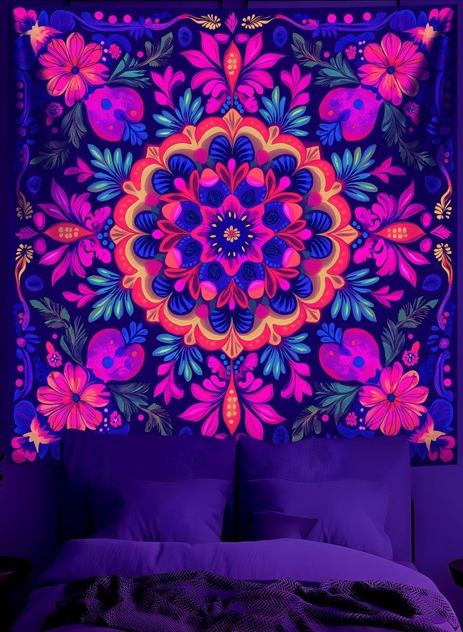 BVBOX Blacklight Mandala Tapestry 79"x59", UV Reactive Glow In The Dark Black Light Mandala Wall Art Tapestry Posters for Living Room, Bedroom(Type 6) - Image 1
